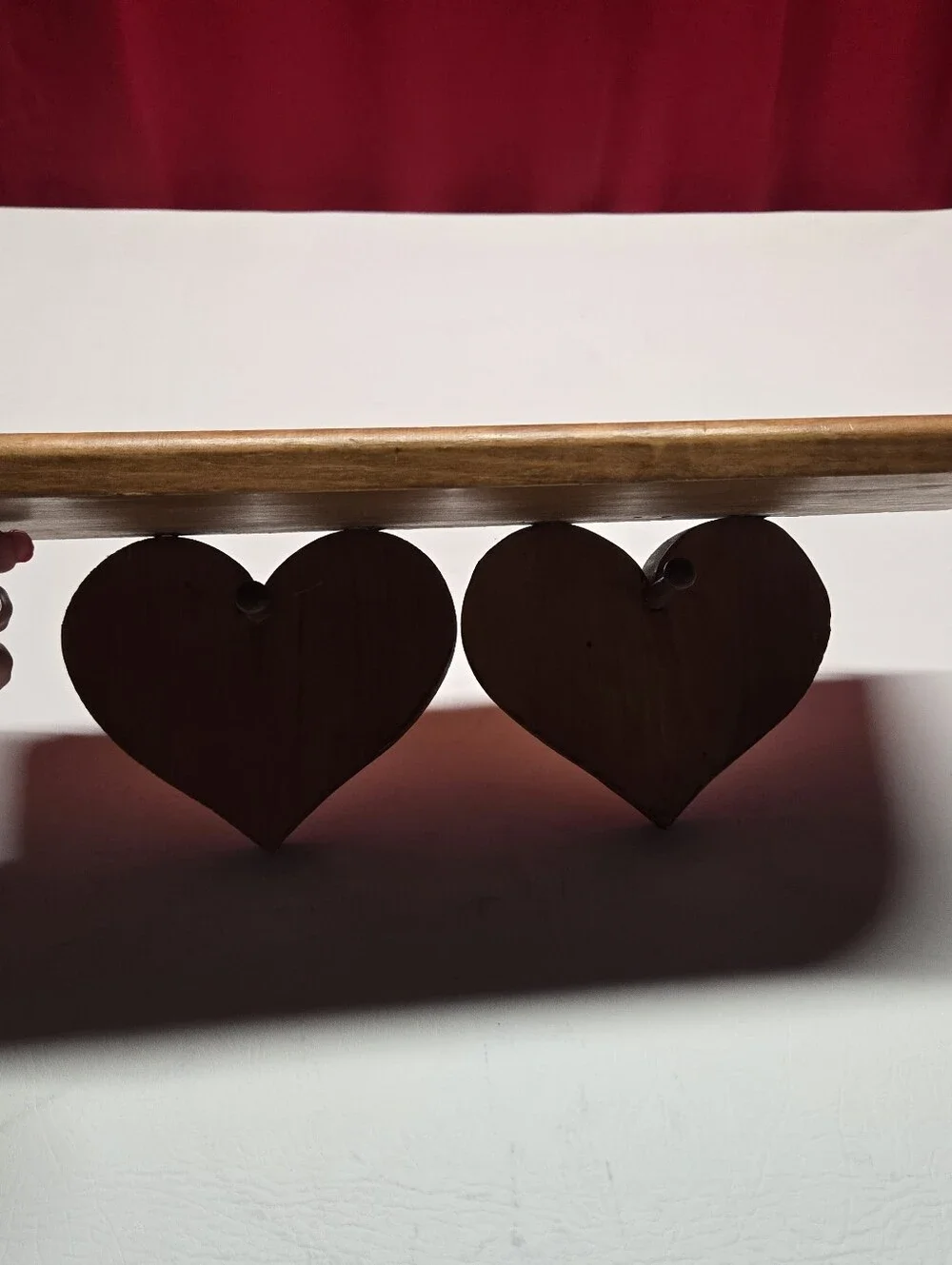 Vintage Wooden Heart Wall Shelf with 2 Pegs Cottagecore Country Heart